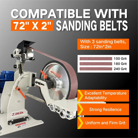 Heavy Duty Badass 2X72 Belt Grinder Sander Workbench With 1500W Pure Copper Motor, showing compatible 72" x 2" sanding belts.