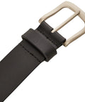 Mens 1.5 Inch Bridle Leather Work Belt Black With Brushed Silver Buckle Size 38 Full Grain Leather Raw Edges U Shape Tip Everyday Casual Belt