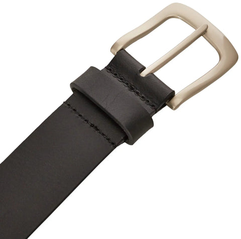 Mens 1.5 Inch Bridle Leather Work Belt Black With Brushed Silver Buckle Size 38 Full Grain Leather Raw Edges U Shape Tip Everyday Casual Belt