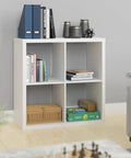 Open Back Four-Cube Storage Organizer In White, Sturdy Cube Shelving Unit With Front And Back Finished, Fits 13-Inch Bins in room.