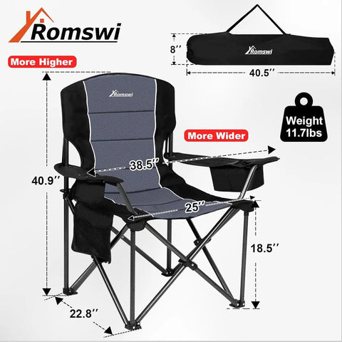 Oversized Camping Chair Set 2 Pack Heavy Duty Folding Chairs Support Up To 500 Lbs With Padded Back And Arm Rests Black