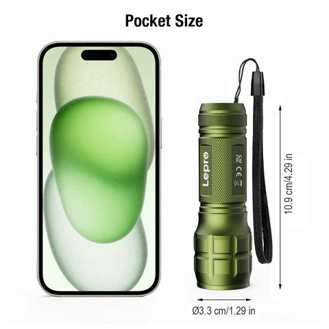 Tiny But Mighty LED Flashlight for Outdoors and Emergencies, Ultra Bright Beam, Waterproof Pocket Size next to smartphone for scale