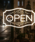 Lit Neon Open Sign For Business With Dimmable LED Warm White Glow, 16.5 By 10.5 Inch, Includes 12V 2A Adapter in window display