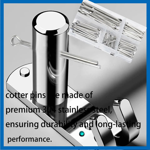 Close-up of 140Pcs Cotter Pin Assortment Kit With 6 Sizes M1.6x25mm M2.5x25mm M2.5x30mm M3.2x30mm M3.2x40mm M4x60mm displayed.