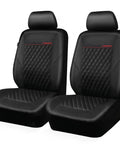 Premium Quilted Leather Front Seat Covers For Cars, Waterproof PU Vinyl, Black, Two Piece Set, Universal Fit