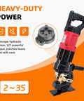 Beast 1400W Electric Hydraulic Hole Puncher, 22 Ton Portable Punch Tool With 5 Dies displayed highlighting heavy-duty power features.