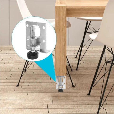 8 Pack Adjustable Furniture Legs Leveling Feet for Heavy Duty Steel Base Great for Tables Chairs Cabinets and Desks Easy Height Adjustment on Uneven Floors Wide Bearing Base Protects Floors and Prevents Scratches Tough as Nails Durable, metal leveling foot on table leg