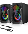 Desktop USB Powered 2.0 Computer Speakers With Volume Control And RGB LED Lights, Crisp Stereo Sound for PC