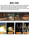 WDR/HDR feature on 10 Inch Full Touch Screen Rear View Mirror Dash Cam With Front And Rear 1080P Cameras.