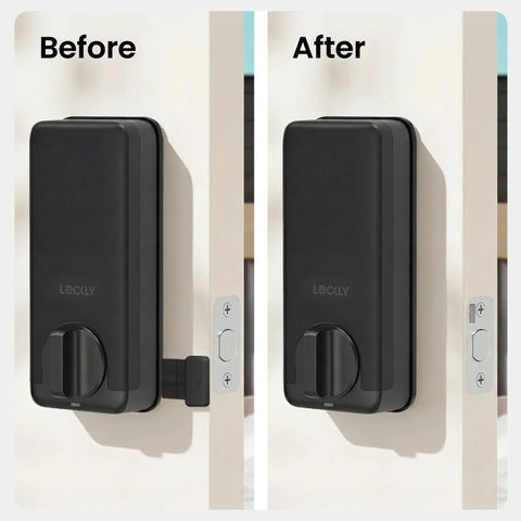 No Sweat Smart Deadbolt With Wireless Door Status Tracking And Seamless App Control For Hassle Free Keyless Entry And Rock Solid Home Security Easy As Pie To Install before and after installation comparison