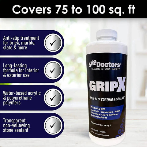 Invisible Non-Slip Coating and Sealant for Indoor Outdoor Tile Concrete Natural Stone Clear Anti-Slip Treatment in a quart bottle.