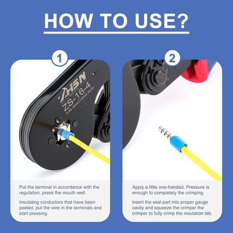 Wire Ferrule Crimp Tool Kit for AWG 30-5 0.08-16 mm2 with 1000 Ferrule Connectors usage guide with crimping steps