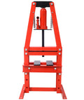 Heavy Duty Six Ton Hydraulic Shop Press With A Frame Benchtop And Adjustable Garage Floor Design Built Tough Carbon Steel Construction Includes Press Plates in red color.