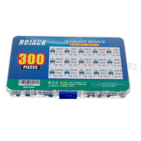 15 Value Potentiometer Assortment Kit With 300 Handy 6mm Variable Resistors From 100 Ohm To 2M Ohm In A Clear Plastic Box