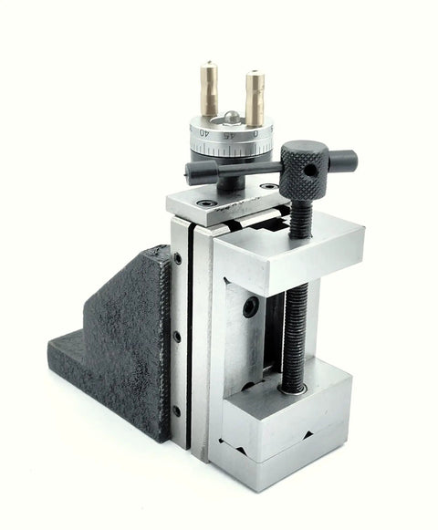 Game Changing Mini Vertical Slide And Tool Post Kit Featuring Dead Nuts Accurate 2 Inch Steel Vice mounted for lathe milling upgrades.