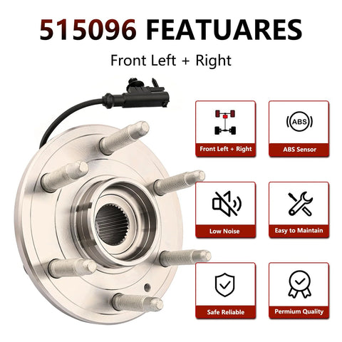 Front Wheel Hub Bearing Assembly For 4WD 6 Lug 515096 Compatible With Chevy Tahoe Silverado 1500 Avalanche Suburban Cadillac Escalade GMC Yukon Sierra With ABS And 2007 Through 2014 Models