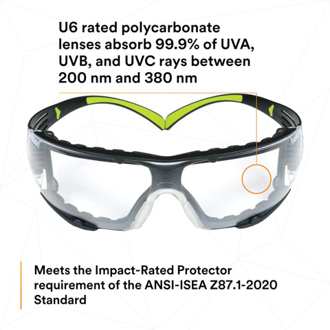SecureFit 400 Safety Glasses For Men And Women With Anti Fog Anti Scratch Clear Lenses, Green And Black Frame, Lightweight Polycarbonate, UV Protection, Flexible Temples, Removable Foam Gasket, No Slip Fit For All Day Comfort