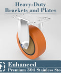 Rigid 4 Inch Stainless Steel Caster Wheel Set Of 2 For Industrial Use With Fixed Non Brake Design, rust-resistant frame.