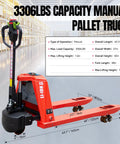 Heavy Duty Electric Pallet Jack Truck With Lithium Battery And 48 Inch Forks Lift Up To 3300 Lbs for manual use in warehouses.
