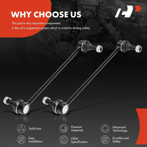 Two Pack Front Sway Bar Links Stabilizer Kit for Chevrolet Malibu 2013 to 2015 showing solid arm and premium materials
