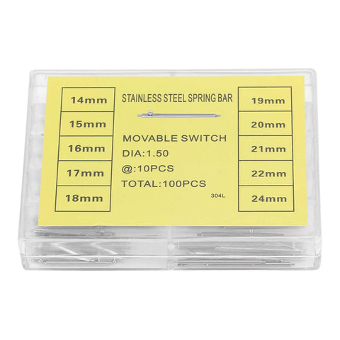 No Tool Quick Release Stainless Steel Watch Strap Spring Bars Kit, 100 Pcs Mixed Sizes 14mm To 24mm, storage box view