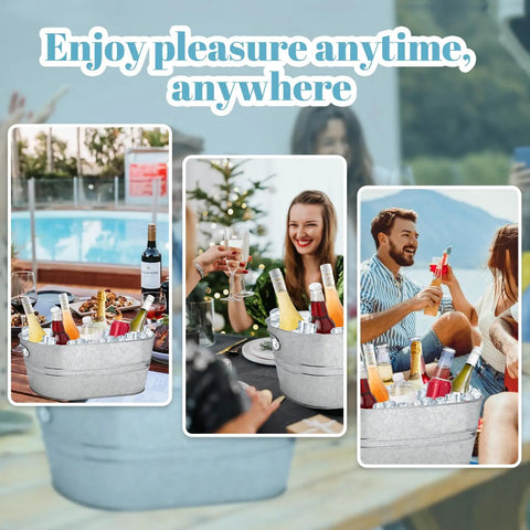 Two Pack 4 Gallon Galvanized Ice Buckets For Parties Portable Beverage Tub Champagne Bucket Metal Ice Buckets By Poolside