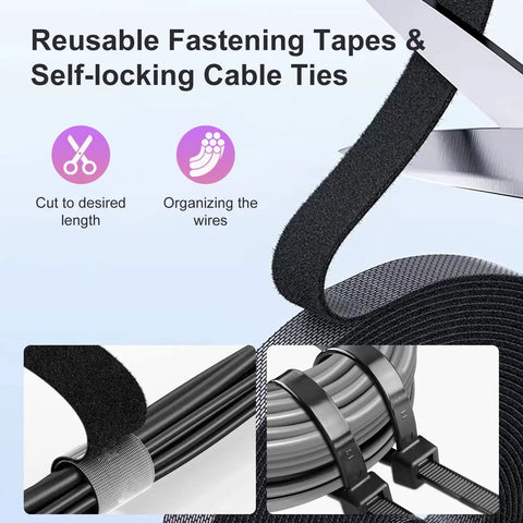 Reusable fastening tapes and self-locking cable ties from All In One Cable Management Kit For Desk Car And Office With 188 Pieces