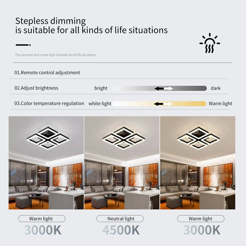 Led Ceiling Light Four Square Dimmable Flush Mount Fixture For Living Room Dining Room Bedroom And Kitchen 52W Led Equivalent