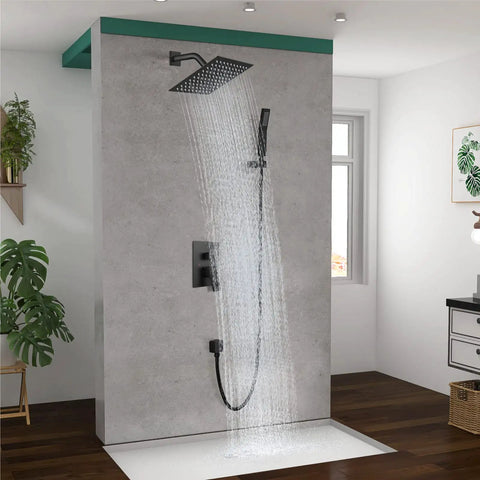 Matte Black 6 Inch Rainfall Shower System With High Pressure Luxury Rain Mixer Handheld Sprayer Wall Mounted Shower Fixture