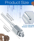 Side view of Gulfmew grease needle nozzle with 1/8 in NPT threads; metal, 7.7 cm overall length and 3.8 cm needle length