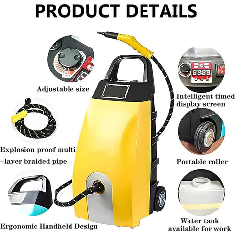 CUTPOY 2500W Handheld Steam Cleaner High Pressure Pressurized Steamer For Kitchen Grout Tile Bathroom Car Detailing Portable Deep Cleaning Machine With 3.5L Water Tank Powerful Hot Steam Remove Grease And Grime Fast showing product details and features.