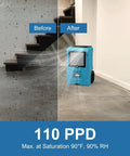 Commercial Grade Dehumidifier With 110 Pint Daily Capacity And Built In Condensate Pump for large basements with reduced moisture.