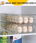 2 Pack Stackable 18 Egg Holder For Refrigerator With Lids showing clear bins storing eggs in fridge, food grade plastic.