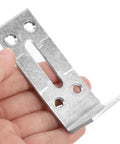 Close-up of a Six Pack Stainless Steel L Shaped Shelf Brackets With Slotted Holes Adjustable Corner Braces Heavy Duty Right Angle