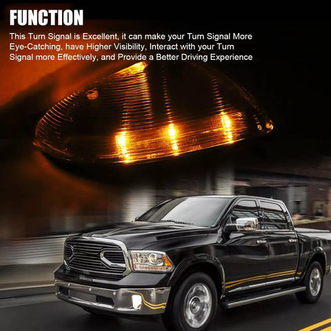 Dodge Ram 1500 Front Mirror Turn Signal Puddle Light Left Driver Side LED Lamp Assembly Replacement 68064949AA glowing amber