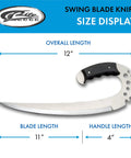 12 Inch Fantasy Swing Blade Knife With Saw Tooth Stainless Blade Full Tang Tactical Saber Claw Black Wood Handle Leather Sheath for Collectors, Cosplay, and Self Defense size display