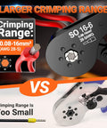 Ferrule Crimping Tool Kit Upgrade Double And Single Ferrules Connectors With Hexagonal Ratchet Jaw Wire Crimping Pliers AWG 28 To 5 And 1200 Pcs Terminal Connector Sleeves larger crimping range comparison