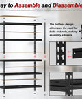 Heavy Duty Five Tier Metal Storage Rack With Ultra High Load Capacity 3850 Lbs assembly diagram showing boltless frame setup