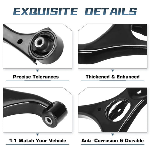 12 Piece Front Lower Control Arm Kit With Ball Joints For Honda Civic 2006 2007 2008 2009 2010 2011 1.8L Includes Front Lower Left Arm Front Lower Right Arm Ball Joint Inner And Outer Tie Rods Sway Bar Ends And Suspension Kit close-up black steel arms