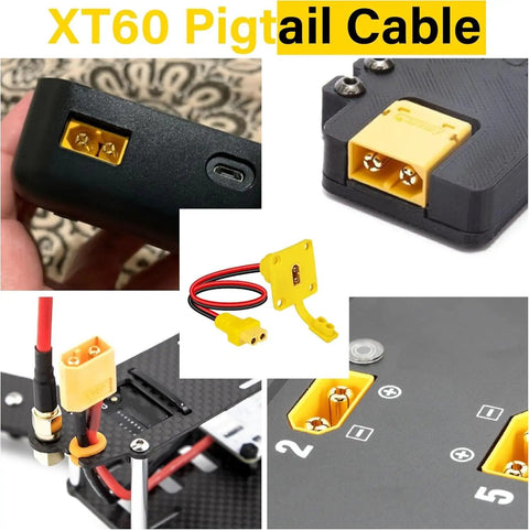 Solid 1 Foot Xt60 Male To Female Panel Mount Cable 12 Awg For Rc And Drones displayed with connectors and wiring setup.