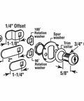 Exploded view of Beefy Diecast Drawer and Cabinet Lock with brass finish, showing components and dimensions for installation.