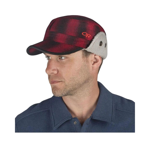 Yukon Cap Winter Hat With Windproof Water Resistant Pertex Endurance Shell And Plush Fleece Lining For Bone Chilling Cold Subzero Weather Protection Redwood Black Small worn by a man