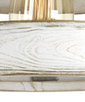 Close-up of Coastal Farmhouse Pendant Light Dope With Galvanized Finish And Open Cage Frame, showing faux-wood band detail.