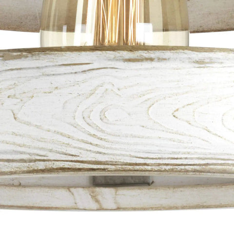 Close-up of Coastal Farmhouse Pendant Light Dope With Galvanized Finish And Open Cage Frame, showing faux-wood band detail.