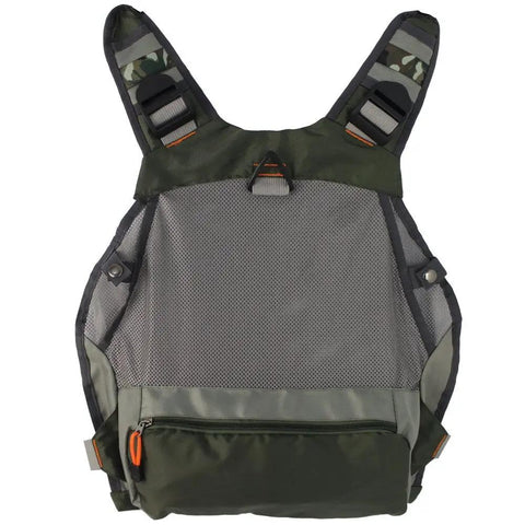 Lightweight Mesh Fishing Vest For Men And Women With 17 Pockets, Breathable Back Panel, Army Green, front view, mesh details
