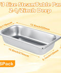 Six Pack 1/3 Size Stainless Steel Steam Table Pans 2.5 Inch Deep Hotel Pan Trays For Buffet And Catering Heavy Duty