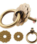 Set Of Six Antique Brass Ring Pulls For Drawers And Cabinets With Flower Shaped Discs In Bloom Design Made From Solid Brass