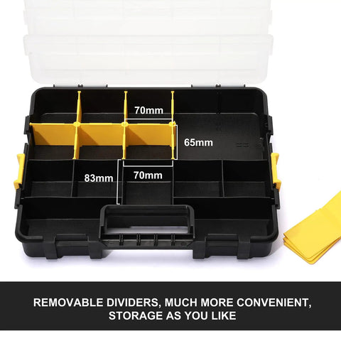 Stackable Plastic Toolbox Organizer Set of 2 Interlocking Design Clear Lids Grab and Go Compartments for Screws Nails Hardware