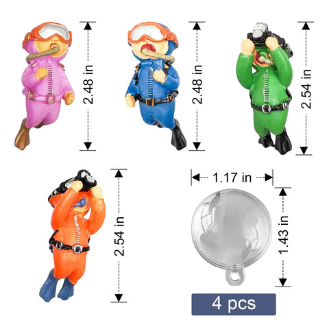 4 Pack Floating Diver Fish Tank Decorations Cute Lil Diver Cartoon Playmate With Floating Device For Aquariums Adorbs