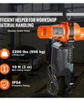 Heavy Duty 2200 Lbs Electric Chain Hoist Single Phase Overhead Lifting Crane With 10 Ft Wired Remote Auto Brake and tough copper motor.
